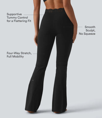 Women's lace V-waist flared yoga pants with side pockets