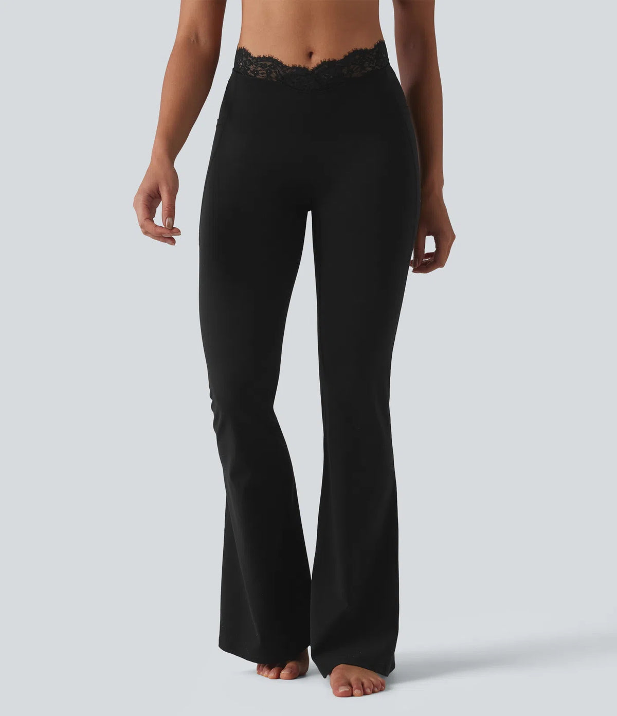 Women's lace V-waist flared yoga pants with side pockets