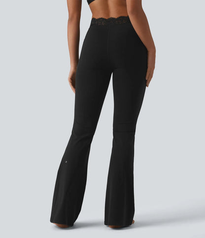 Women's lace V-waist flared yoga pants with side pockets