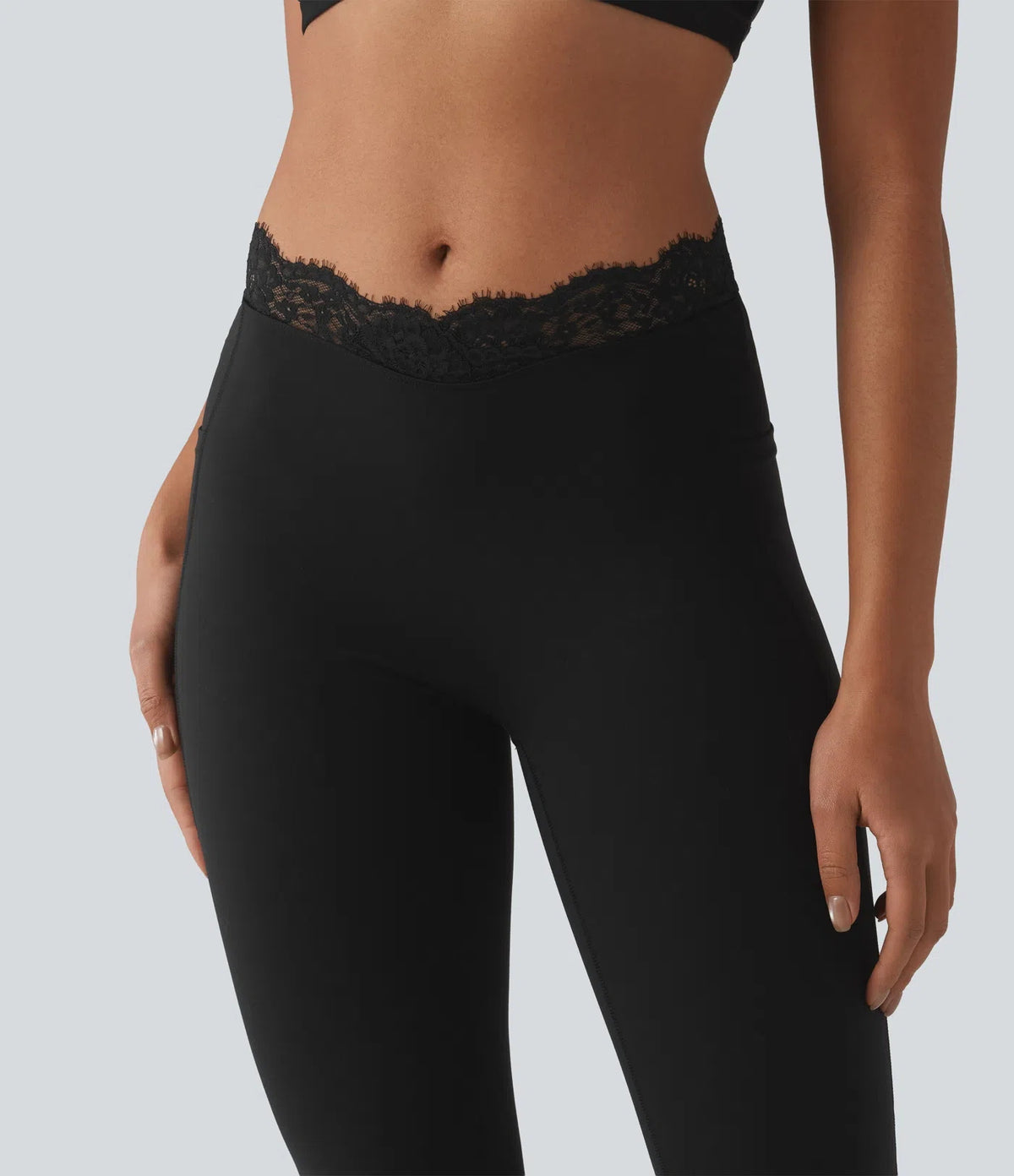 Women's lace V-waist flared yoga pants with side pockets