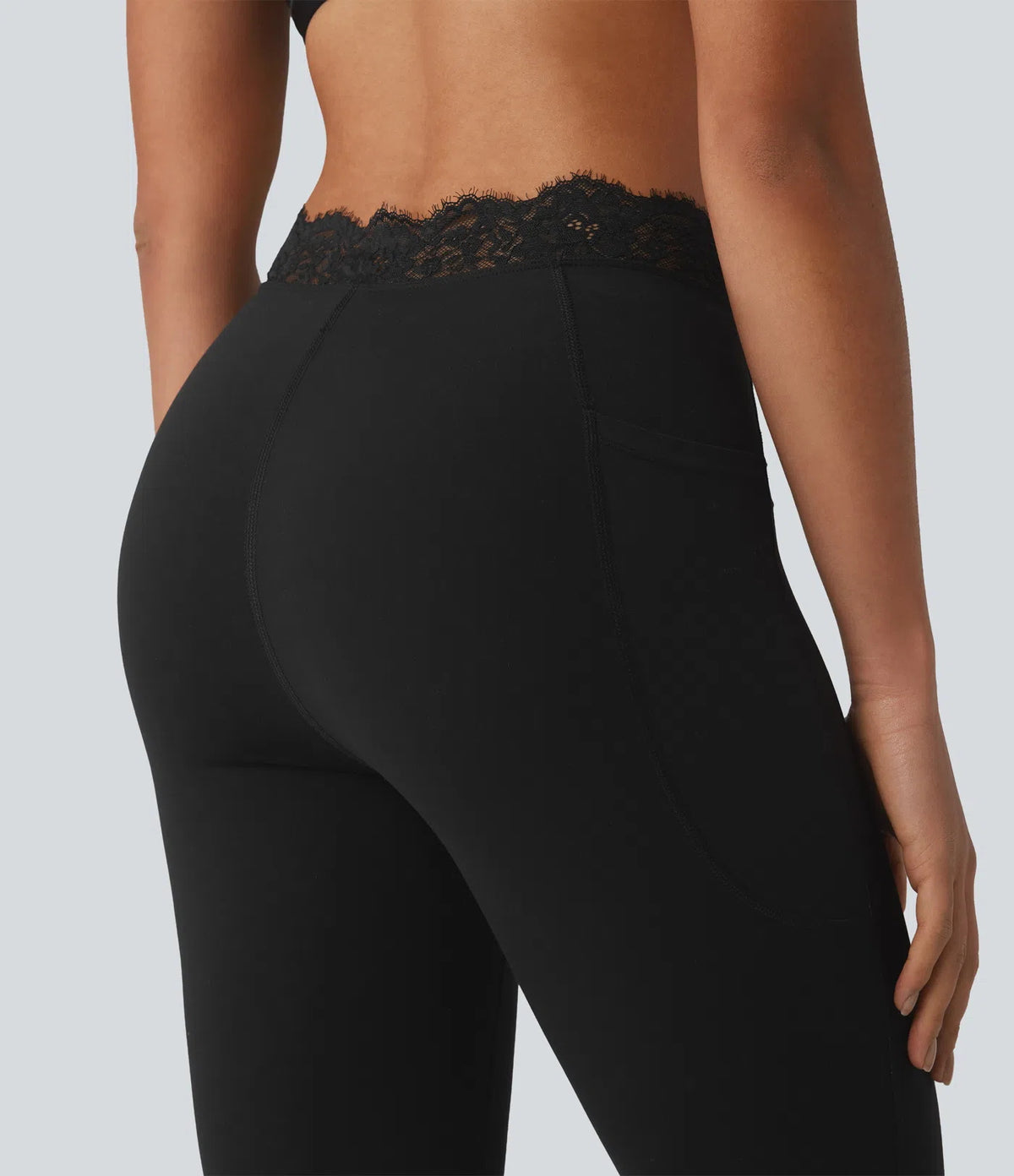 Women's lace V-waist flared yoga pants with side pockets