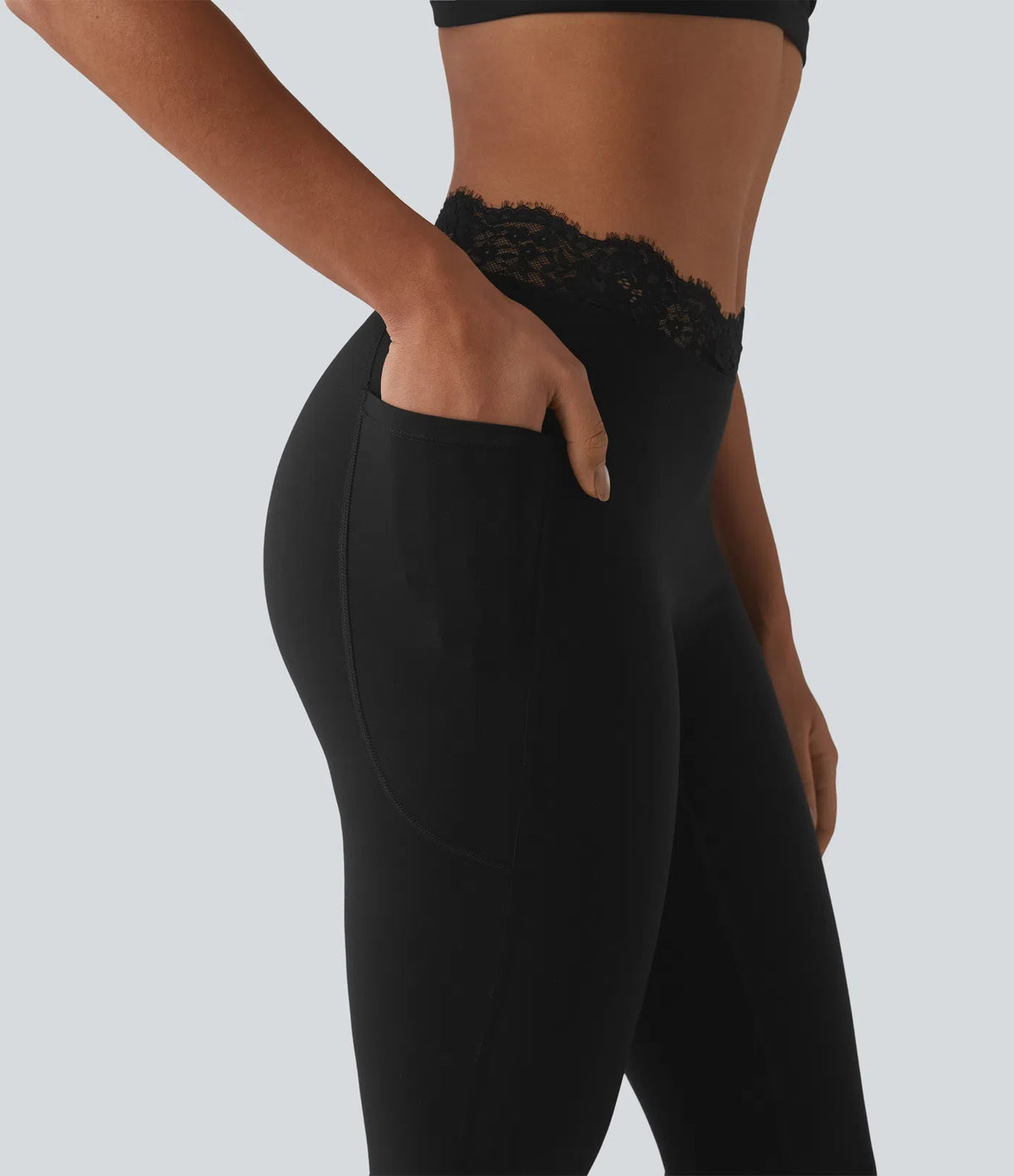 Women's lace V-waist flared yoga pants with side pockets