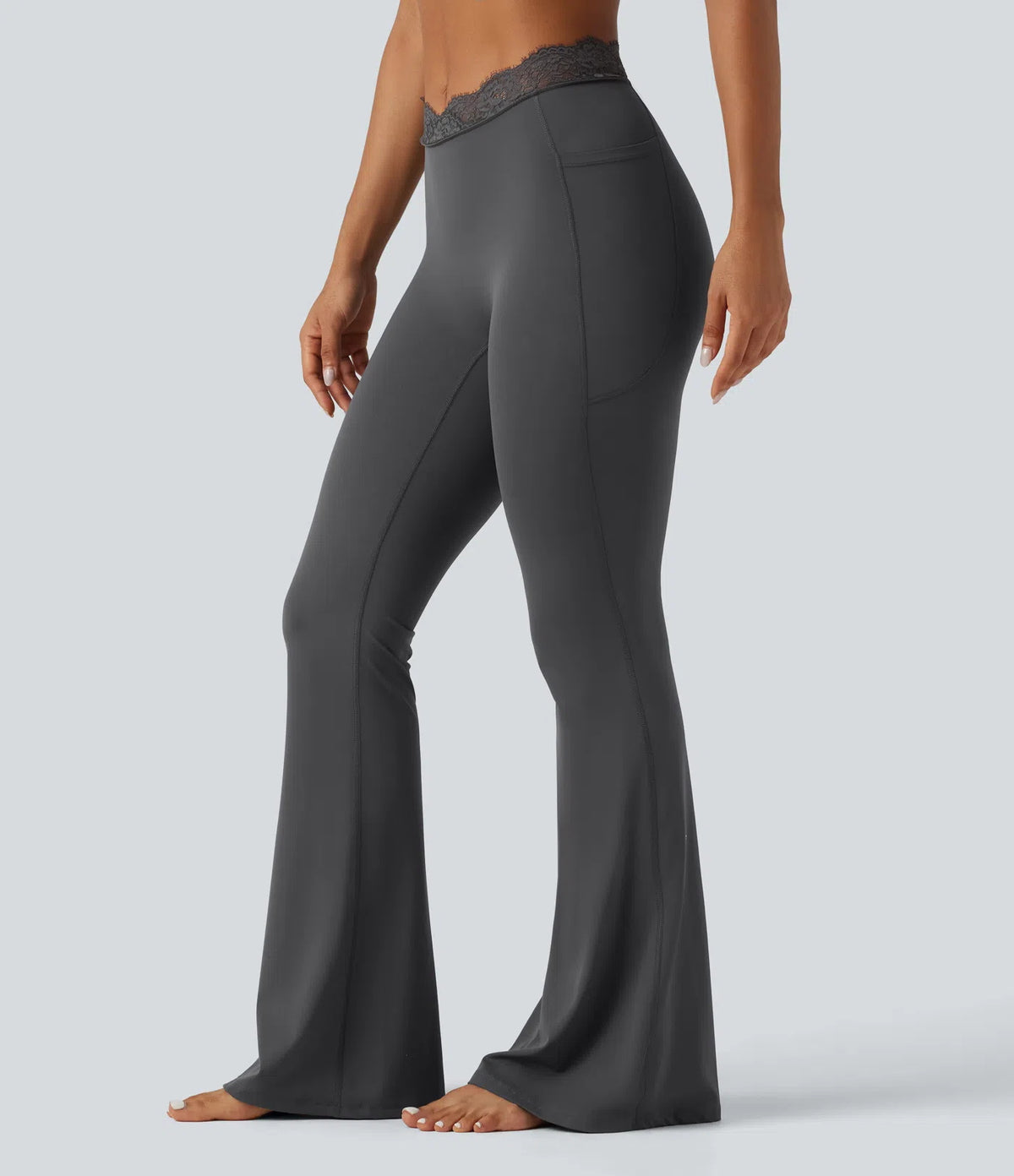 Women's lace V-waist flared yoga pants with side pockets