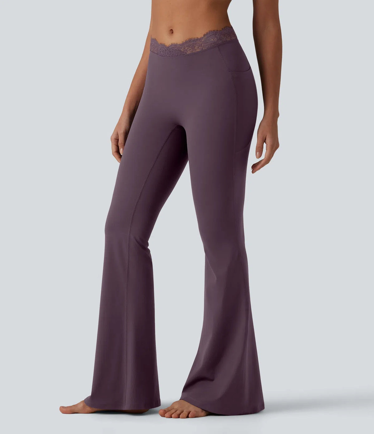 Women's lace V-waist flared yoga pants with side pockets