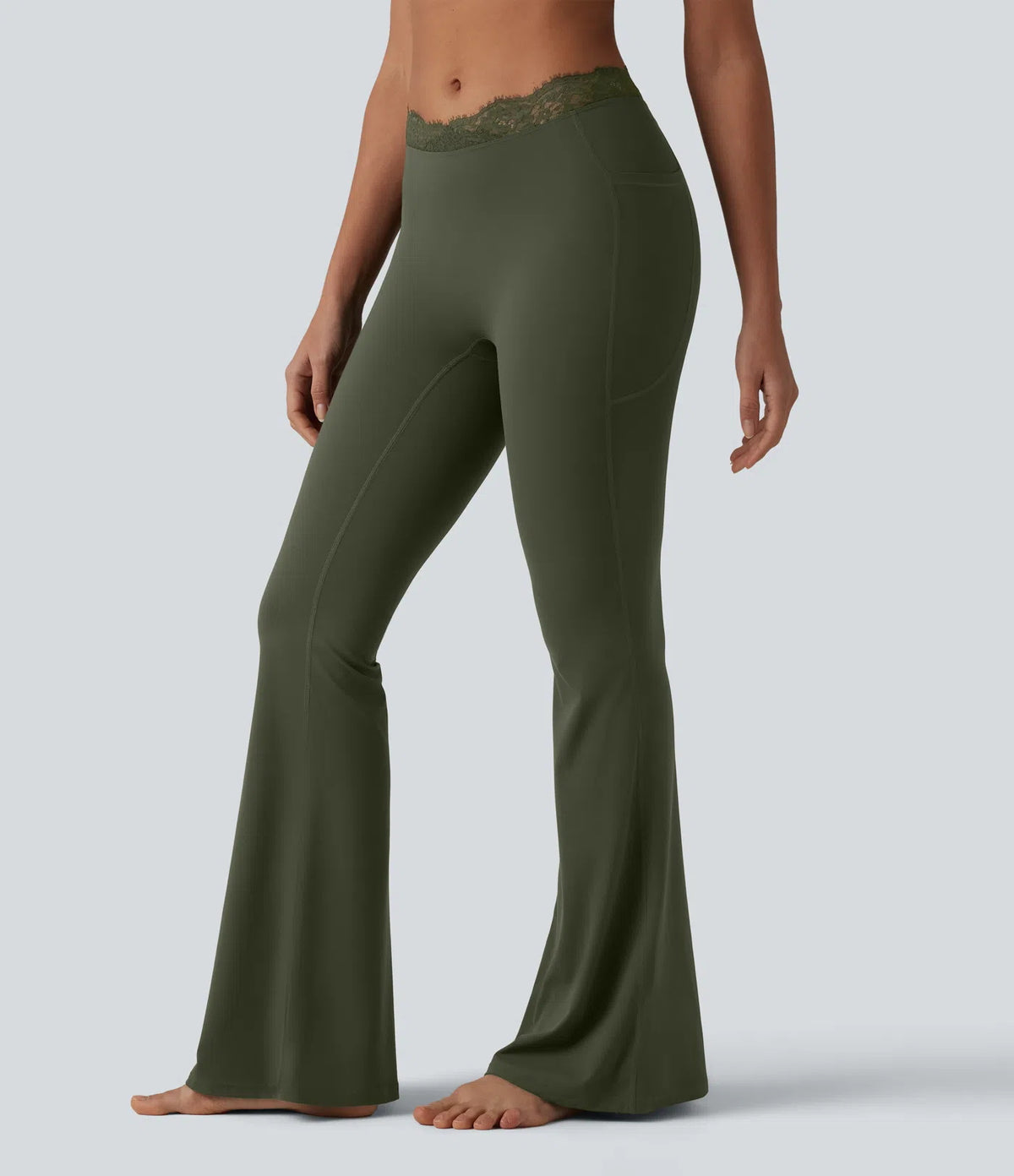 Women's lace V-waist flared yoga pants with side pockets