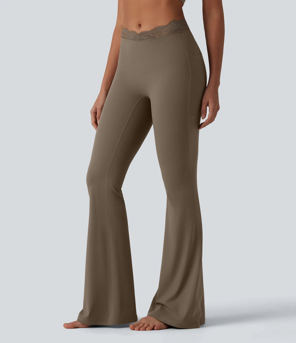 Women's lace V-waist flared yoga pants with side pockets