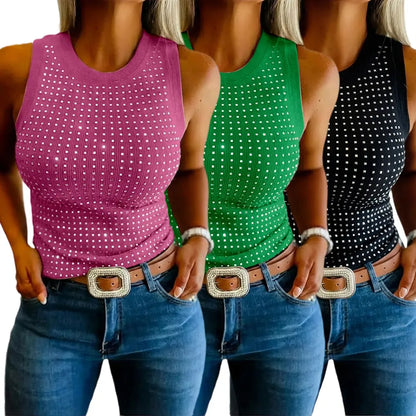 Women's Rhinestone Decor Ribbed Tank Top