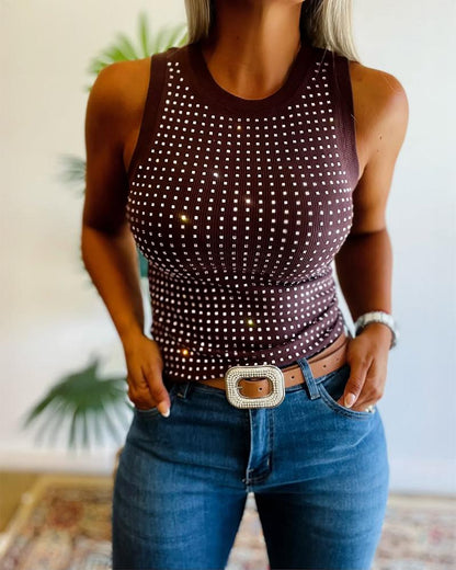 Women's Rhinestone Decor Ribbed Tank Top