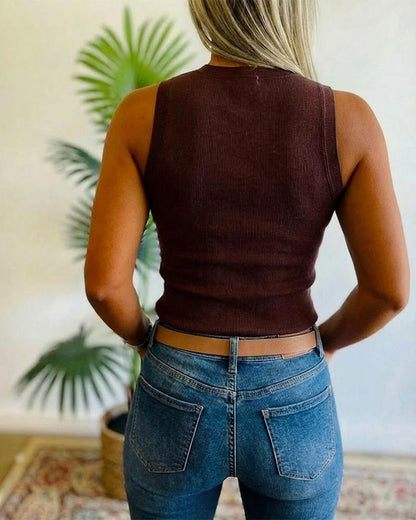 Women's Rhinestone Decor Ribbed Tank Top