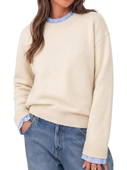 Women's long-sleeved ruffled round neck patchwork knitwear