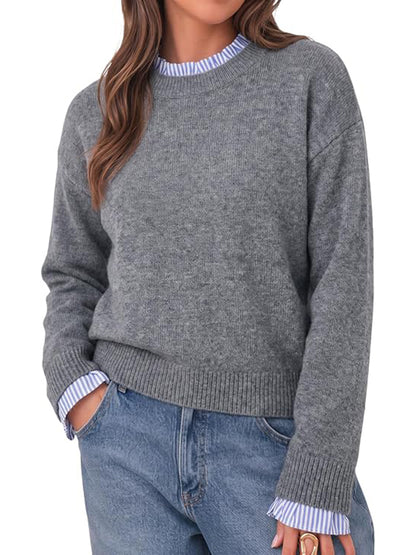 Women's long-sleeved ruffled round neck patchwork knitwear