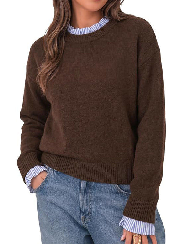 Women's long-sleeved ruffled round neck patchwork knitwear