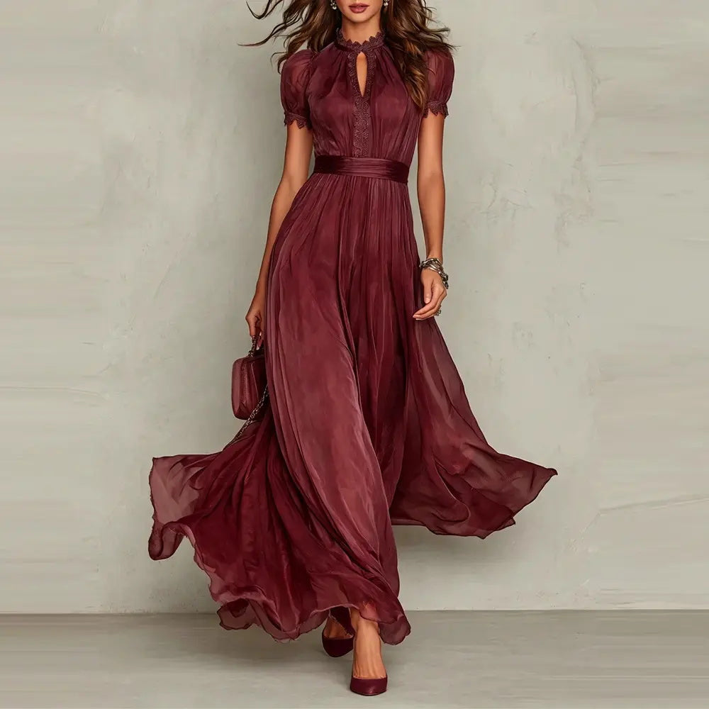 V-neck fitted waist ruffle dress