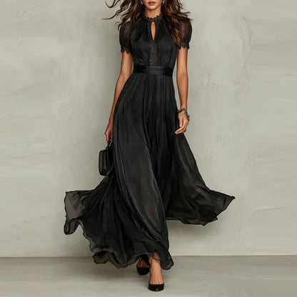 V-neck fitted waist ruffle dress