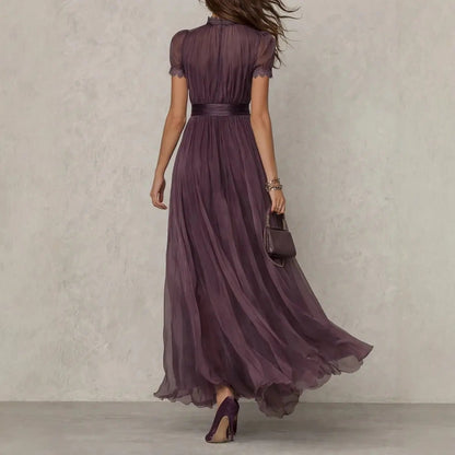 V-neck fitted waist ruffle dress