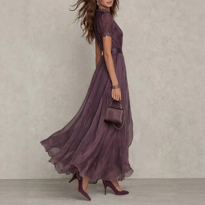 V-neck fitted waist ruffle dress