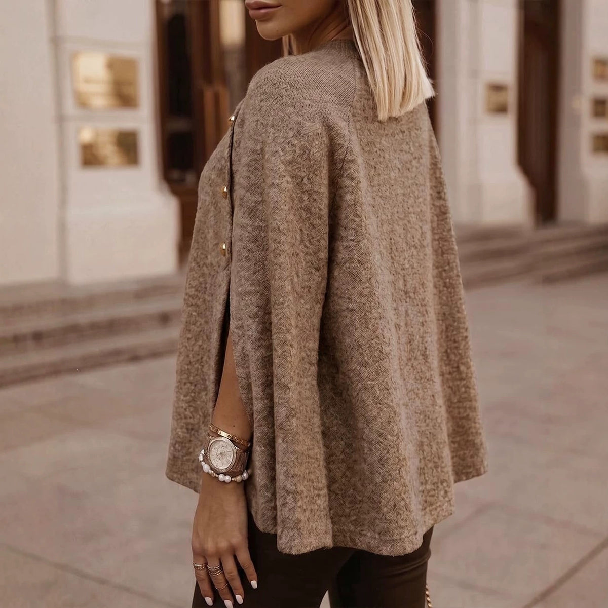 Women's turtleneck cape knit sweater