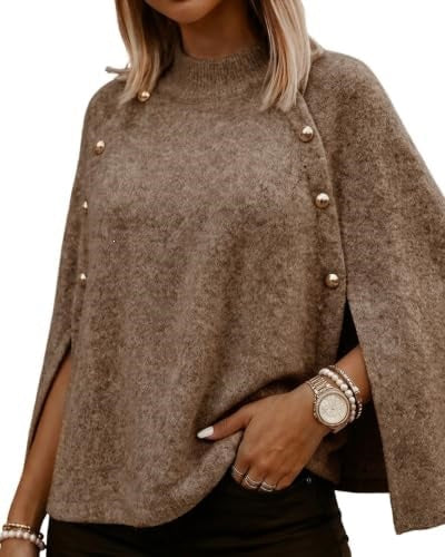 Women's turtleneck cape knit sweater