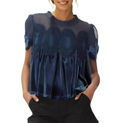 Women's Velvet Lace Short-Sleeved Top
