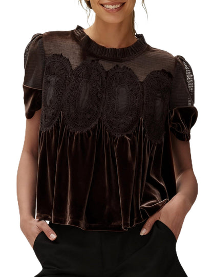 Women's Velvet Lace Short-Sleeved Top