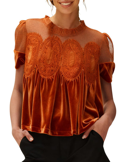 Women's Velvet Lace Short-Sleeved Top