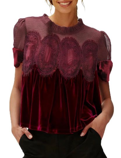 Women's Velvet Lace Short-Sleeved Top