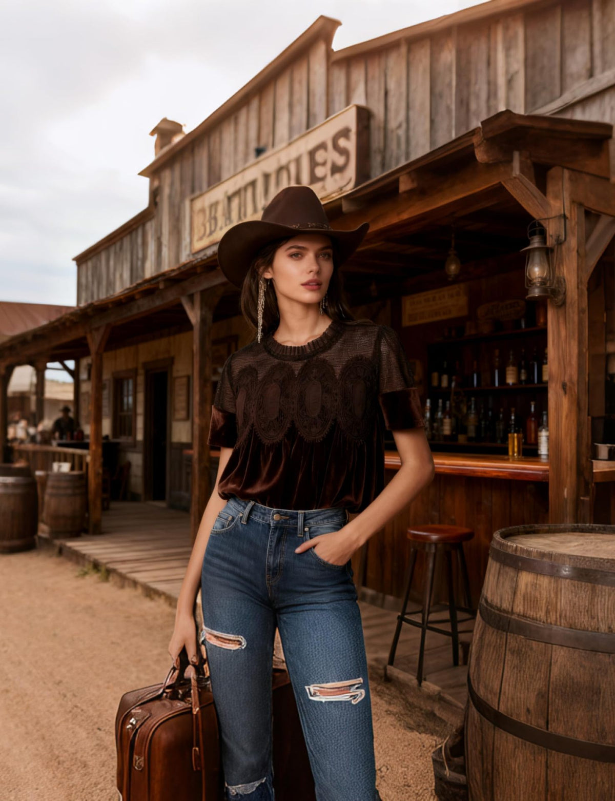 Women's Velvet Lace Short-Sleeved Top