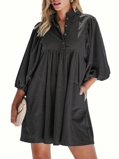 Women's Button Up Empire Waist Corduroy Dress