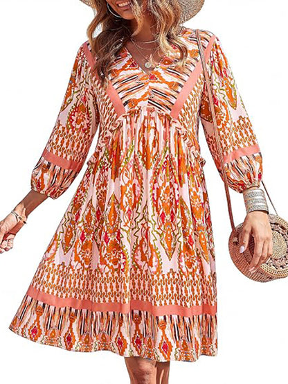 Women's Casual Floral Long Sleeve Mini Dress