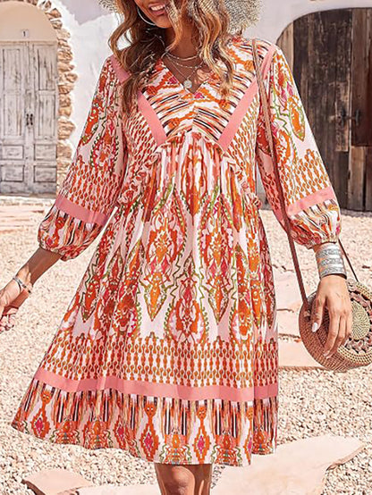 Women's Casual Floral Long Sleeve Mini Dress