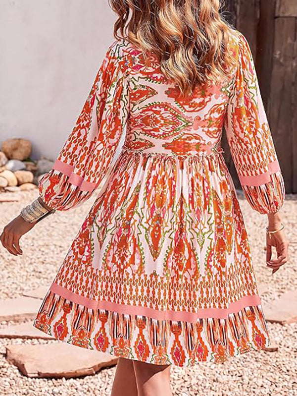 Women's Casual Floral Long Sleeve Mini Dress