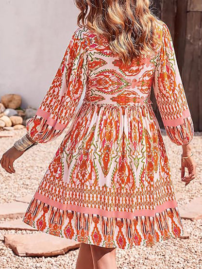 Women's Casual Floral Long Sleeve Mini Dress