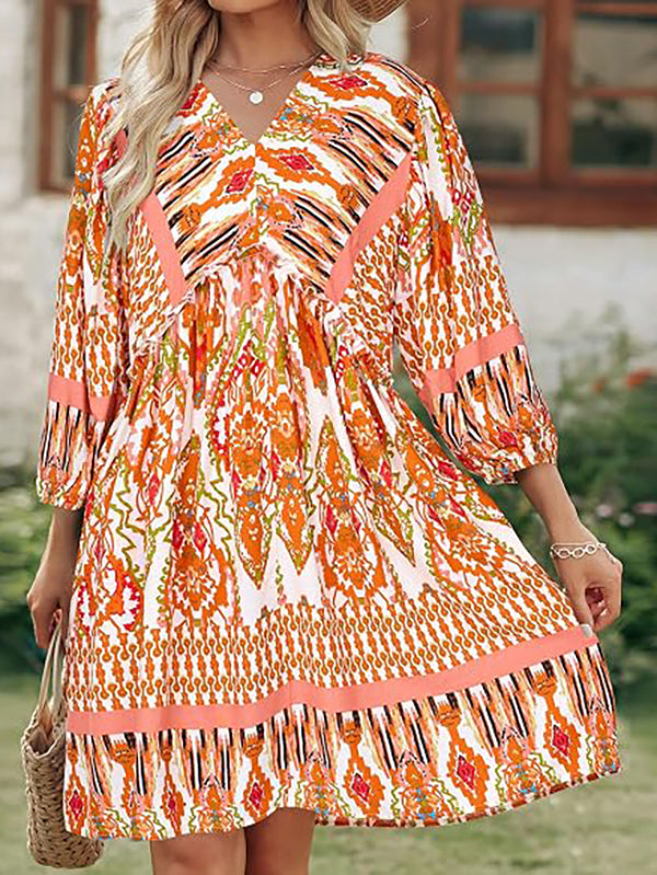 Women's Casual Floral Long Sleeve Mini Dress