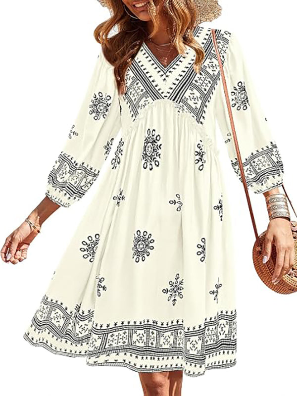 Women's Casual Floral Long Sleeve Mini Dress