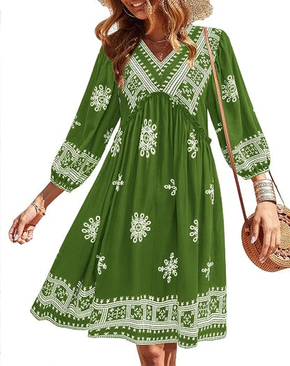 Women's Casual Floral Long Sleeve Mini Dress