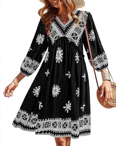 Women's Casual Floral Long Sleeve Mini Dress