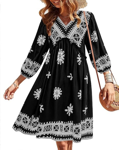 Women's Casual Floral Long Sleeve Mini Dress