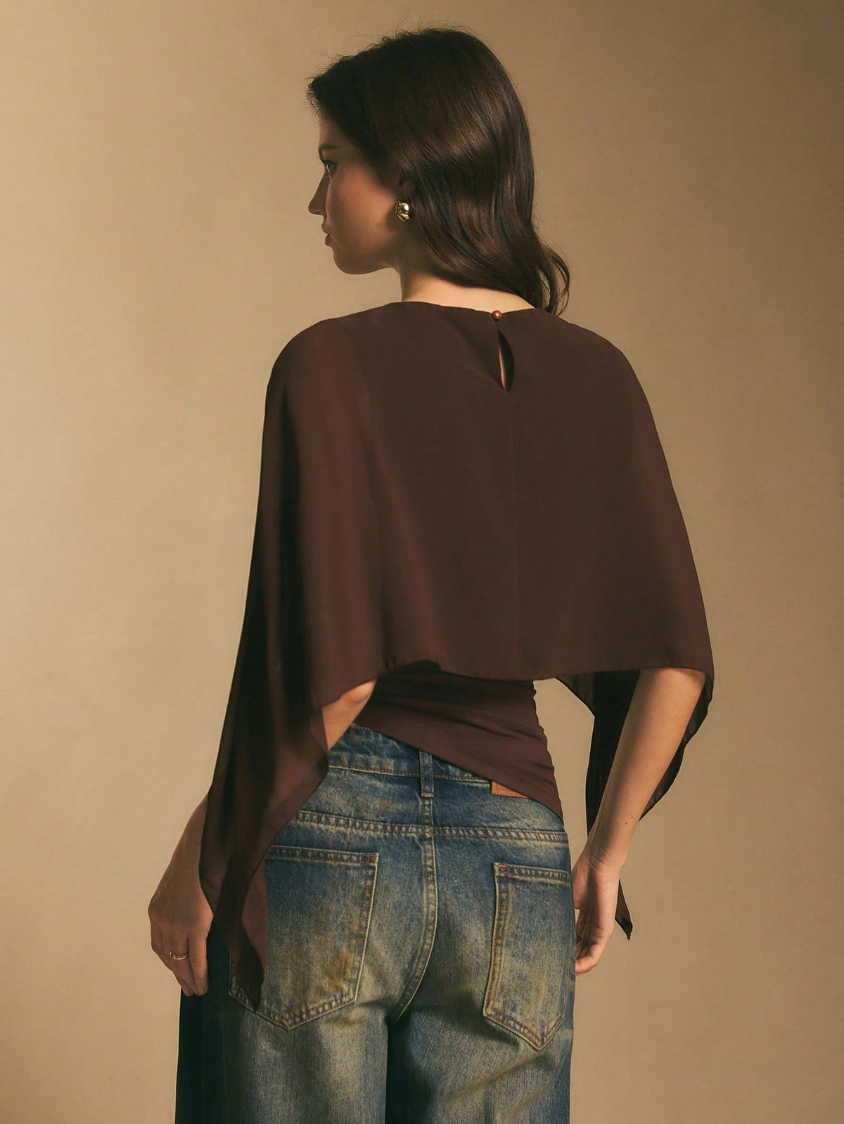 Round neck loose chiffon cover-up elegant irregular top