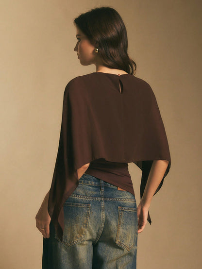 Round neck loose chiffon cover-up elegant irregular top