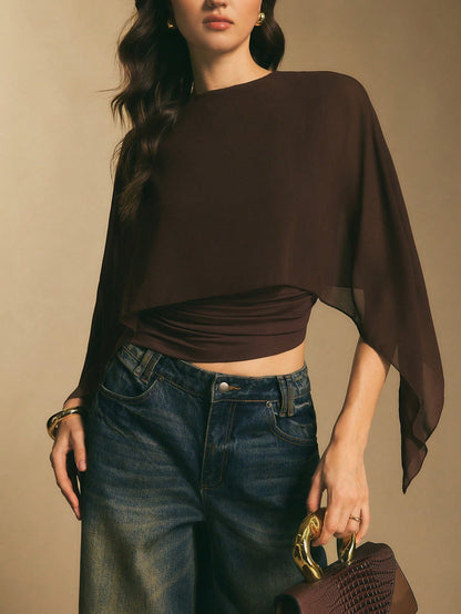 Round neck loose chiffon cover-up elegant irregular top