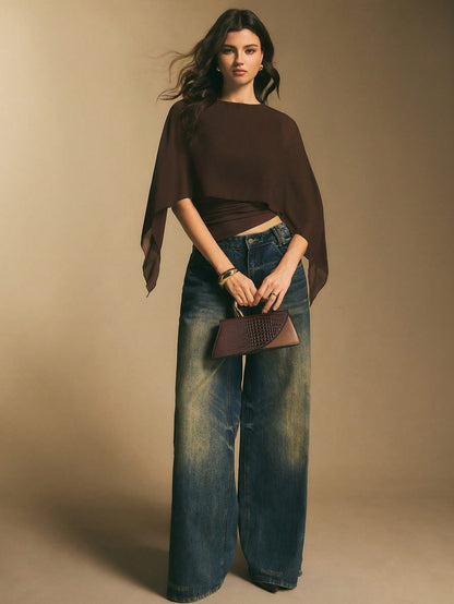 Round neck loose chiffon cover-up elegant irregular top