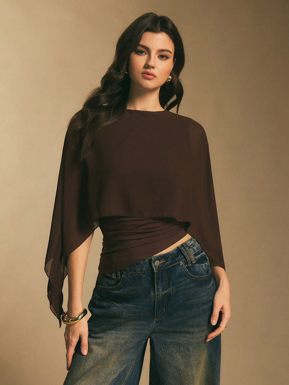 Round neck loose chiffon cover-up elegant irregular top