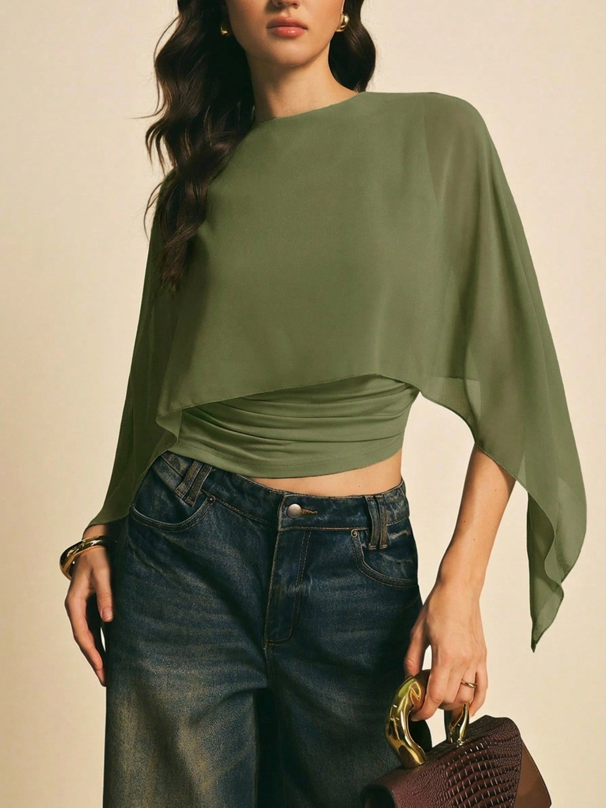 Round neck loose chiffon cover-up elegant irregular top
