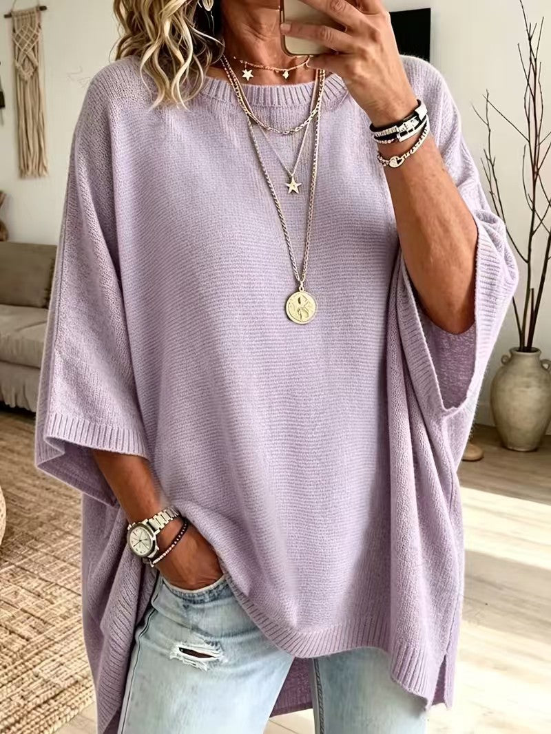 Women's Loose Round Neck Knitted Batwing Sleeve Short Sleeve Knitted Top