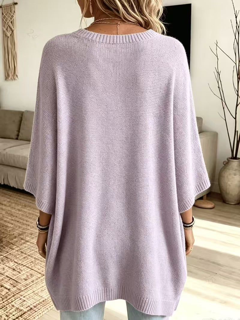 Women's Loose Round Neck Knitted Batwing Sleeve Short Sleeve Knitted Top