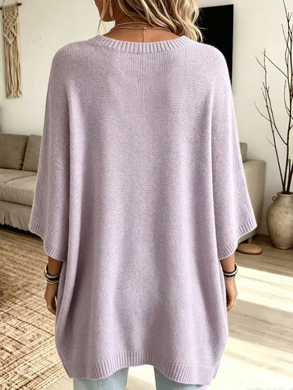Women's Loose Round Neck Knitted Batwing Sleeve Short Sleeve Knitted Top