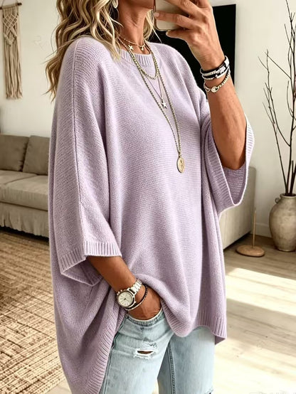 Women's Loose Round Neck Knitted Batwing Sleeve Short Sleeve Knitted Top