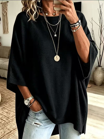 Women's Loose Round Neck Knitted Batwing Sleeve Short Sleeve Knitted Top