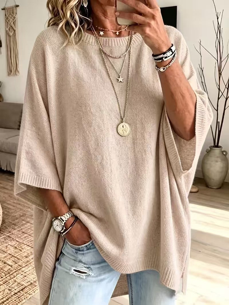 Women's Loose Round Neck Knitted Batwing Sleeve Short Sleeve Knitted Top