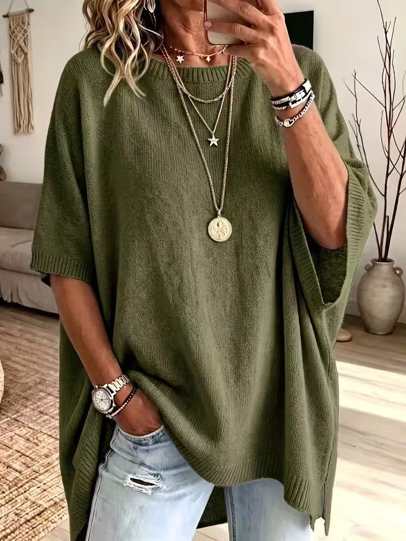 Women's Loose Round Neck Knitted Batwing Sleeve Short Sleeve Knitted Top